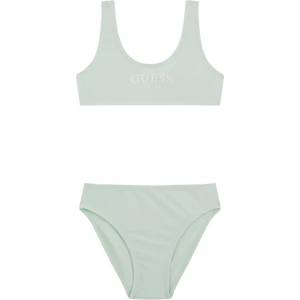 GUESS Бански от две части в бледо зелен цвят за момиче с бял надпис Guess