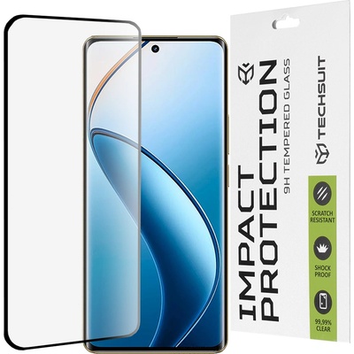 Techsuit Протектор за Realme 12 Pro / 12 Pro+ - 111D пълно покритие / пълно залепено стъкло / 3D извит екран - черен