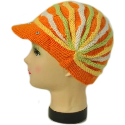 dievčenská čiapka so šiltom a kamienkami Oranžová