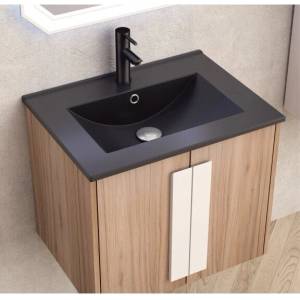 InterCeramic Мебел за баня bg 6451-1 + 5953b-2 - конзолен шкаф с умивалник (bg 6451-1 + 5953b-2 ЧЕРЕН МАТ)