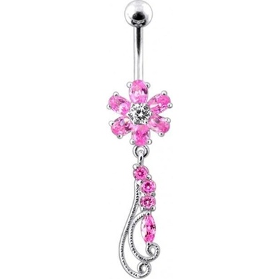 Šperky4U stříbrný piercing do pupíku kytička BP01164-P