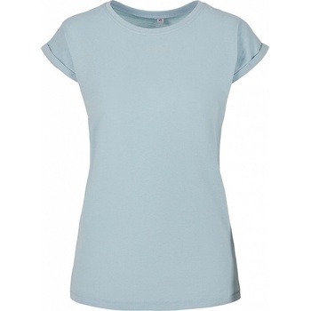 Build Your Brand Prodloužené splývavé tričko s ohrnutými rukávy modrá azurová