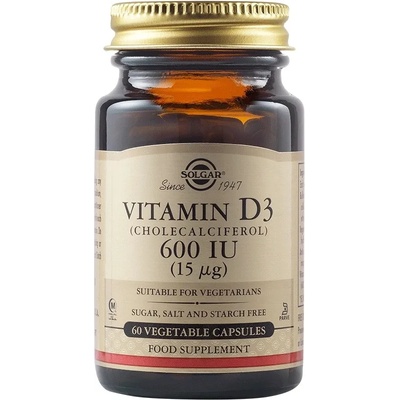 Vitamin D3, 600 IU, 60 растителни капсули, Solgar