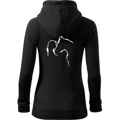 Kůň a já silueta dámská mikina trendy zipper s kapucí Černá – Zboží Dáma