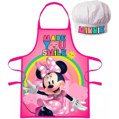 Euroswan Dětská zástěra Minnie duha set s čepicí růžová