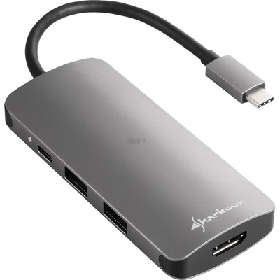Sharkoon USB 3.0 Type C Multiport Adapter докинг станция, тъмносив, USB-C, HDMI, MicroSD, SD