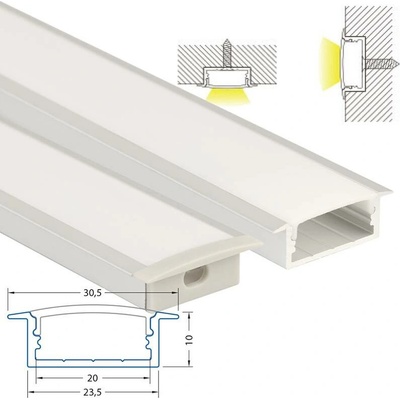 ML-761.026.43.2 Vestavný hliníkový profil VD, 30x10 mm, mléčný difuzor, komplet, 2 m