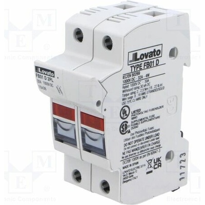 LOVATO ELECTRIC FB01D2PL Pojistkový spodek; 10x38mm; na přípojnici DIN; 32A; Póly: 2; 1kVDC