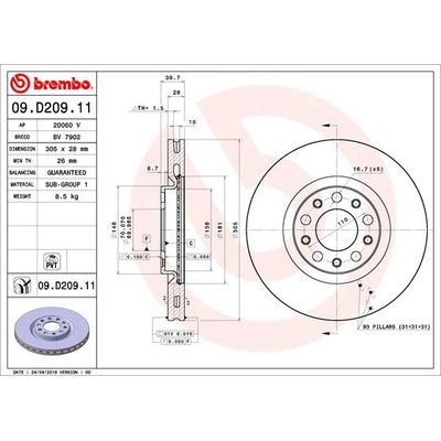 BREMBO Brzdový kotúč 09D20911