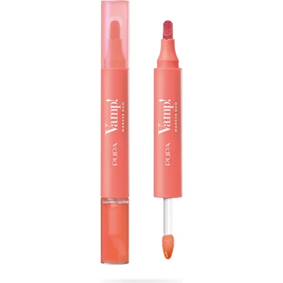 Pupa Milano Fix a olejový lesk na pery 2v1 Vamp! Marker Duo 008 Orange Sorbet 4 ml