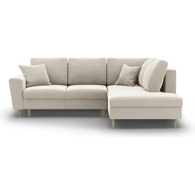 Cosmopolitan Design Бежов кадифен разтегателен ъглов диван с място за съхранение (десен ъгъл/L форма) Kyoto - Cosmopolitan Design (COS_RCF_L_2_F2_KYOTO1)