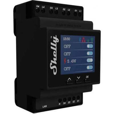 Shelly Смарт реле Shelly - Pro 4PM, 4 канала, за DIN шина, черно (3800235268049)