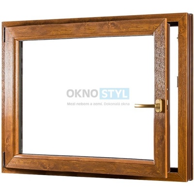 OKNOSTYL.cz jednokřídlé plastové okno otvíravo-sklopné levé REHAU 1100 x 1000 cm Bílá / Zlatý dub