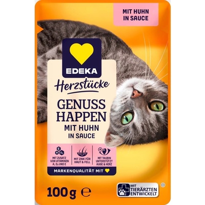 EDEKA Herzstücke Genuss Happen kuřecí v omáčce kompletní krmivo 100 g
