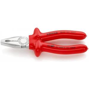 KNIPEX Комбинирани клещи, хромирани, VDE 1000V гумирана червена ръкохватка 180мм, Knipex (K0307180)