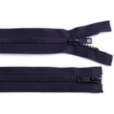 Zdrhovadlo zip kostěný dělitelný dvoucestný 60 cm 2 jezdce temně modrá