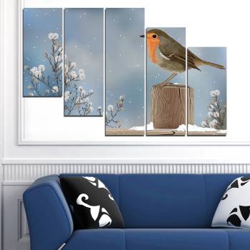 Vivid Home Картини пана Vivid Home от 5 части, Птици, Канава, 110x65 см, 7-ма Форма №0410
