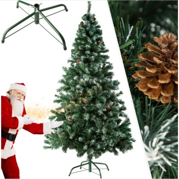 Tectake Umelý vianočný stromček so šiškami a kovovým stojanom 180 cm