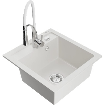 Mexen Vito гранитна мивка с 1 камера с кухненски смесител Aster, бял - 6503-20-73450-02 (6503-20-73450-02)
