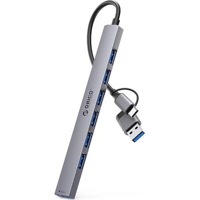 ORICO 7-портов USB хъб YSA2-U3 - USB-C/USB-A (хост), 1x USB-A 3.0 + 6x USB-A 2.0, 0.16 m кабел, сив (YSA2-U3)