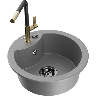 Mexen Diego гранитна мивка с 1 отделение с кухненски смесител Flora, сива (6512-71-670401-57-B)