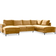 Miuform Horčicovo zamatová rozkladacia pohovka do "U" Lofty Lilly pravý roh žltá