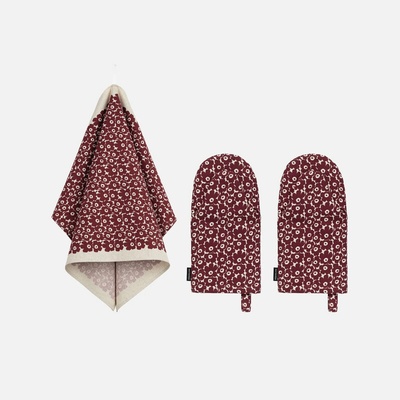 Marimekko Kuchyňská sada Pikuinen Unikko burgundy 3ks