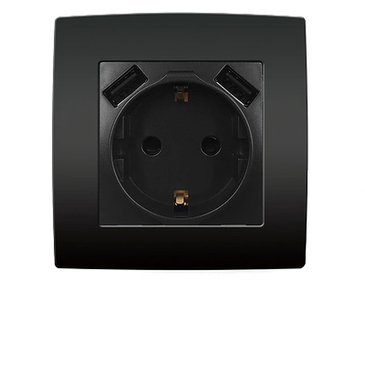 ELMARK City КОНТАКТ ШУКО С ВИНТОВА КЛЕМА+2 usb АНТРАЦИТ (193062)