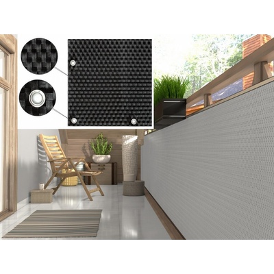 MyBestHome Balkonová ratanová zástěna s očky MALMO, černá, 90 cm 1300 g/m2 90x600 cm