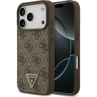 GUESS Кожен калъф Guess 4G Triangle Strass MagSafe за iPhone 17 Pro - кафяв (3666339552367)
