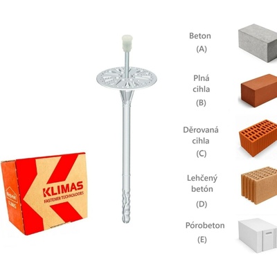 KLIMAS Wkret-met LFMG-10 Talířová hmoždinka s kovovým trnem a prodlouženou expanzní zónou Ø10 mm 260 mm - 100 ks