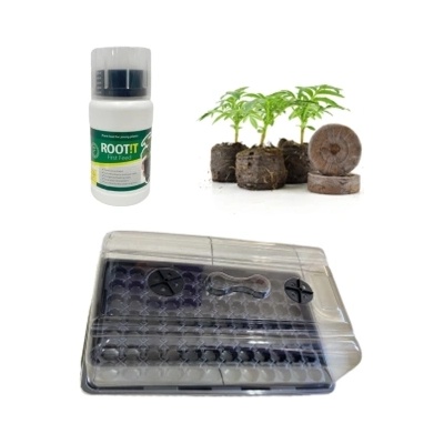 Комплект за разсад - Пропагатор, Тава 60 гнезда, Пелети 60 бр, добавка Root It