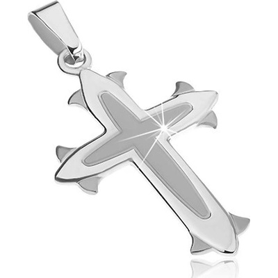 Šperky eshop Přívěsek ze stříbra 925 kříž s matným středem ozdobné lialie na koncích C21.20