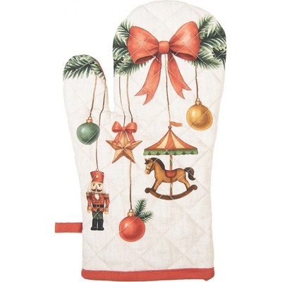 Clayre & Eef Vianočná bavlnená chňapka rukavice Christmas Carousel Dream 18 x 30 cm