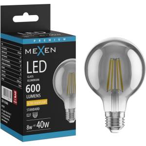 Mexen Vintis LED нажежаема жичка крушка E27, G80, 8W, Топла - 2200K, 600 lm, димна (L155-E27-0822-70)