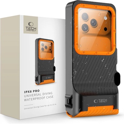 Tech-Protect ipx8 pro universal diving waterproof case black/orange (5906302353156)