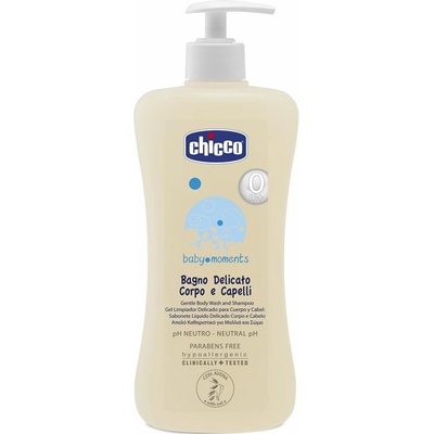 CHICCO Šampón jemný na vlasy a telo s dávkovačom Baby Moments 92 % prírodných zložiek 500 ml