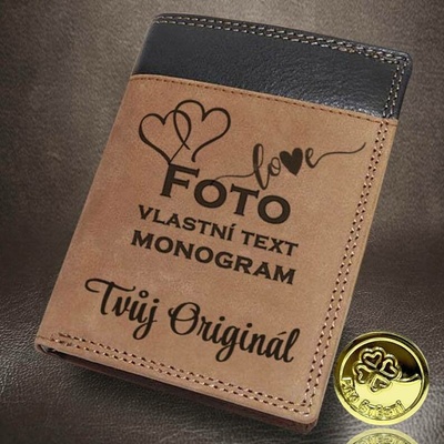 Stylová kombinace kůží poctivě šitá navíc texty fotky. Pánská kožená peněženka COMBO Leather monogram text nebo fotka