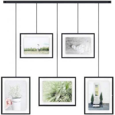 Umbra Exhibit Photo Collage Picture Frame, horizontální, šikmý, pro 5 fotografií, umělecké výtisky, obrázky, černý, sklo, 1013426-040