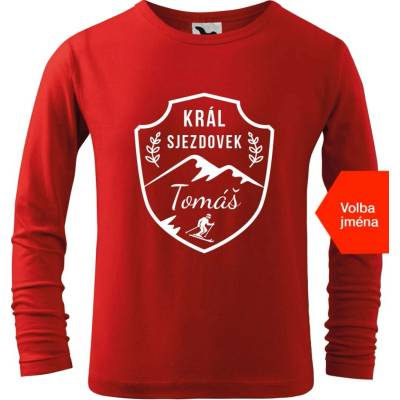 Hobbytriko Dětské tričko pro lyžaře se jménem Král sjezdovek dlouhý rukáv Červená 07