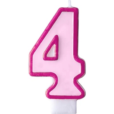 PartyDeco Свещ за рожден ден с число 4 (розова)