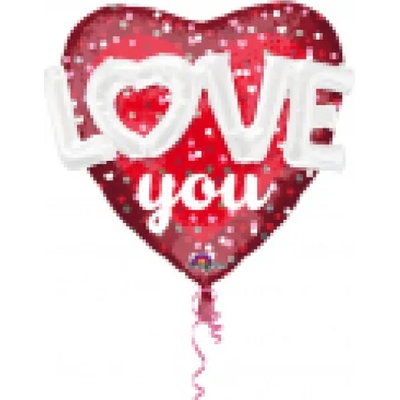 Amscan Балон от фолио червено сърце на точки - Обичам те