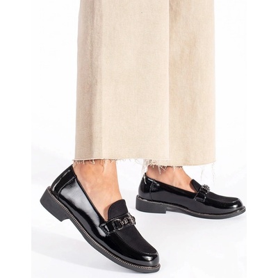 Klasické černé mokasíny dámské na plochém podpatku