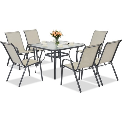 Garden Point Светлосива градинска маса Modena за 6 души с квадратна маса Garden Point (GAP1080)