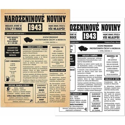 Narozeninové noviny 1943 - jednostranné - Váhy, Starý papír
