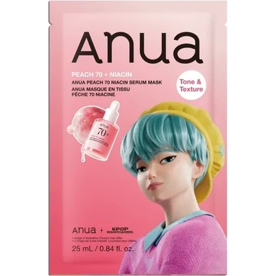 Anua K-Pop Demon Hunters Peach 70 Niacin Serum Face Mask - Текстилна Маска за Сияйна Кожа 1бр. /25ml
