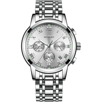Biden Мъжки часовник Biden Chronograph, Неръждаема стомана, Кварцов, Сребрист (BIDEN-0060-SILVER-WHITE)