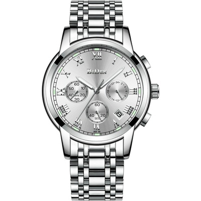 Biden Мъжки часовник Biden Chronograph, Неръждаема стомана, Кварцов, Сребрист (BIDEN-0060-SILVER-WHITE)
