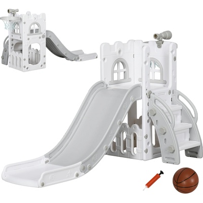 AIYAPLAY dětská skluzavka, 5 v 1 pro batolata s basketbalový koš, teleskopický lezecká konstrukce šedé 70 x 177 x 92 cm