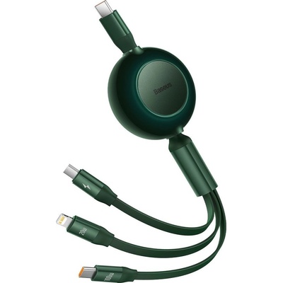 Baseus CAMJ010206 Bright Mirror 2 zatahovací 3v1 USB typu C - Micro USB + Lightning + USB typu C 3,5A, 1,1m, zelený